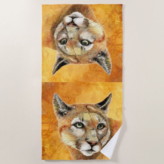 Waterverf Cougar, Puma, Mountain Lion Cat Strandlaken (Voorkant)