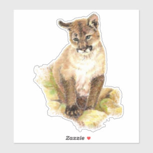 Waterverf Cougar, Puma, Mountain Lion Cub Animal Sticker