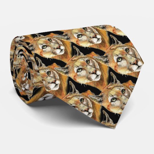 Waterverf Cougar, Puma, Mountain Lion Pattern Stropdas (Opgerold)