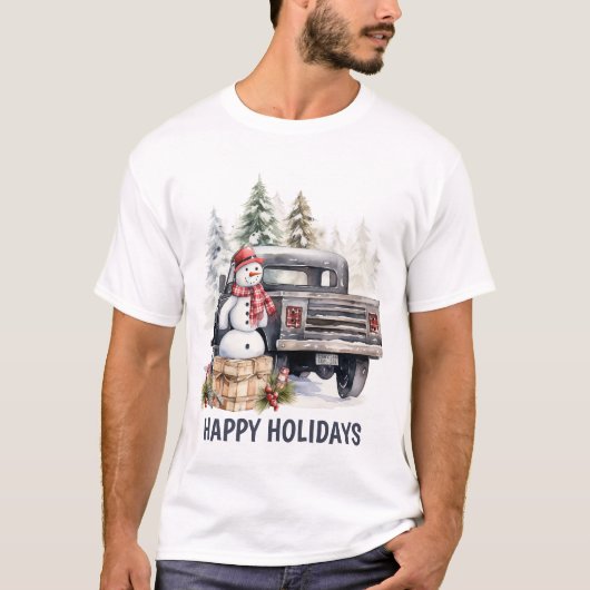 Waterverf Country Christmas truck tekst toevoegen T-shirt (Voorkant)