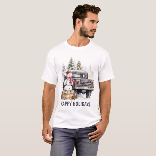 Waterverf Country Christmas truck tekst toevoegen T-shirt (Voorkant volledig)