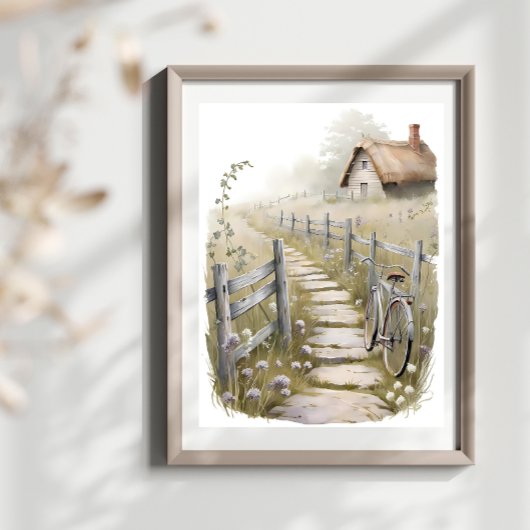 Waterverf Country Cottage Wall Decor Art Print