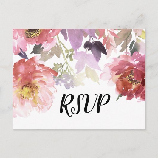 Waterverf Country Flowers RSVP Briefkaart (Voorkant)