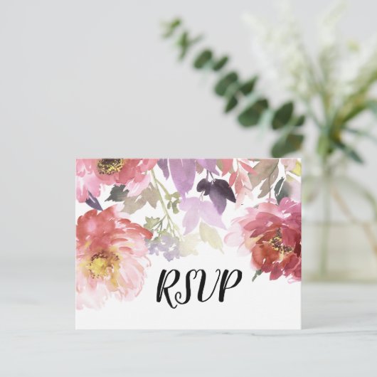 Waterverf Country Flowers RSVP Briefkaart (Staand voorkant)