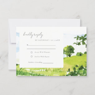 Waterverf Countryside Hills Wedding Reception RSVP Kaartje