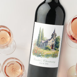 Waterverf Countryside Kerk Doopsel Wijn Etiket