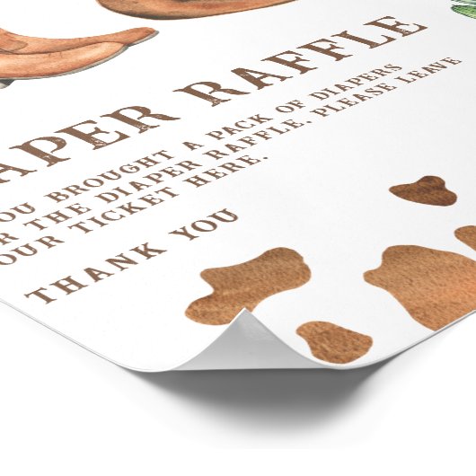 Waterverf cowboy baby shower - Luierverloting Poster (Hoek)