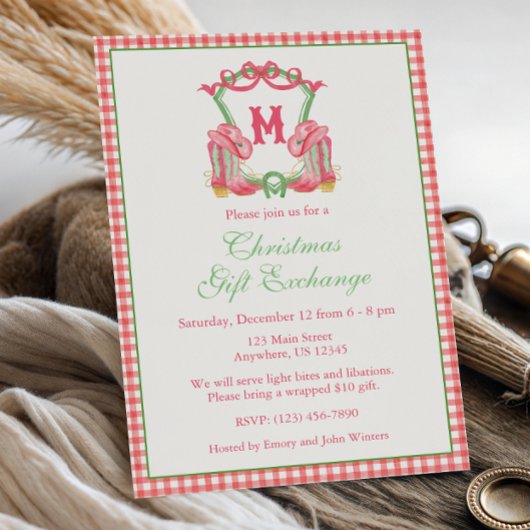 Waterverf Cowboy Boots Monogram Crest Party Kaart