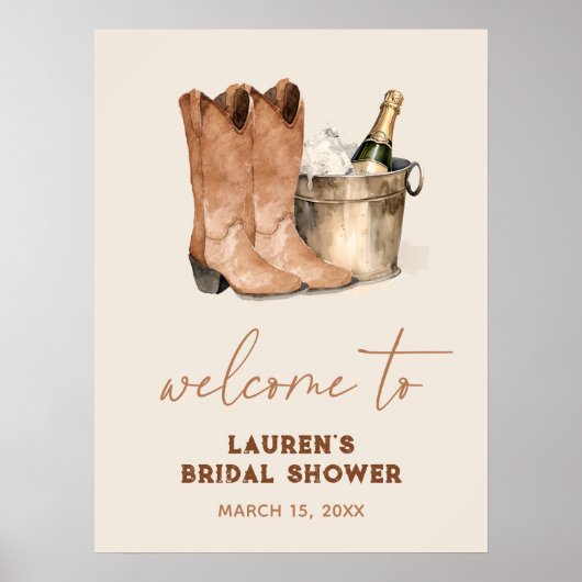 Waterverf Cowboy Boots Vrijgezellenfeest Welkomstb Poster (Voorkant)