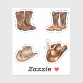 Waterverf cowboy petten en laarzen Brown Scrapbook Sticker