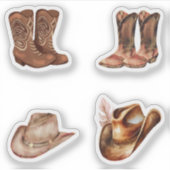 Waterverf cowboy petten en laarzen Brown Scrapbook Sticker (Voorkant)