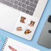Waterverf cowboy petten en laarzen Brown Scrapbook Sticker (Laptop met iPhone)