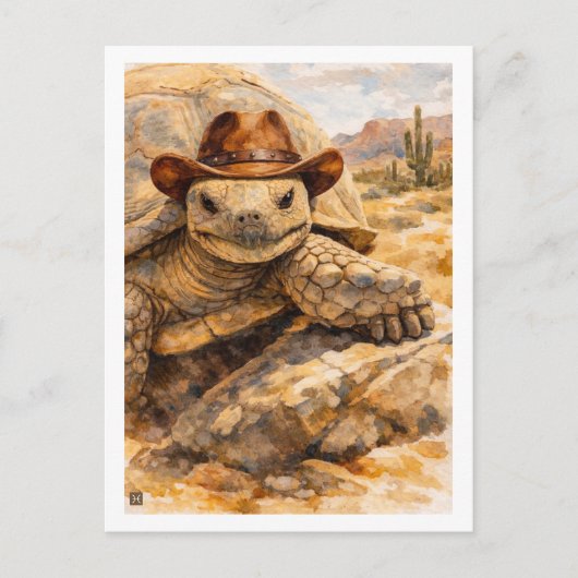 Waterverf Cowboy Schildpad in de woestijn Briefkaart (Voorkant)