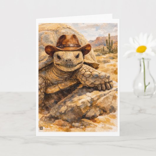 Waterverf Cowboy Schildpad in de woestijn Kaart (Kleine Plant)