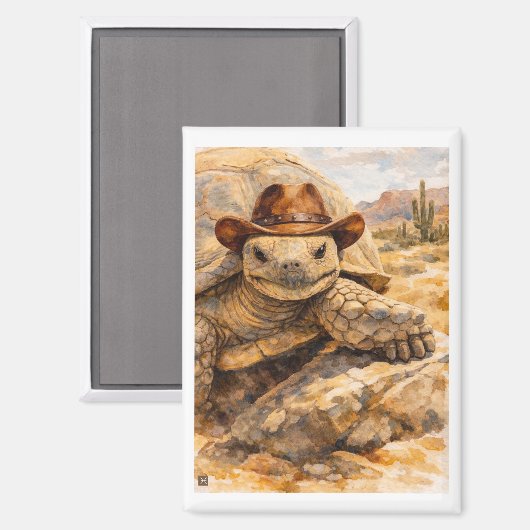 Waterverf Cowboy Schildpad in de woestijn Magneet (Voorkant / Achterkant)