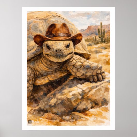 Waterverf Cowboy Schildpad in de woestijn Poster (Voorkant)