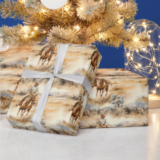 Waterverf Cowboy ver naar het westen - Cadeaupapier