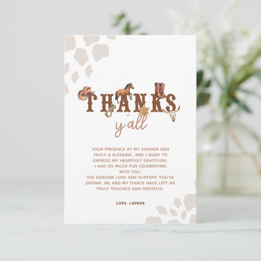 Waterverf Cowboy Western Baby shower Bedankkaart (Staand voorkant)