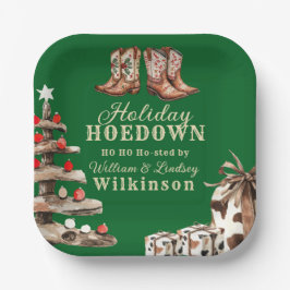 Waterverf Cowboylaarzen Holiday Hoedown Kerstmis  Papieren Bordje