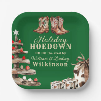 Waterverf Cowboylaarzen Holiday Hoedown Kerstmis Papieren Bordje