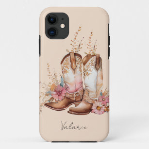 Waterverf Cowgirl Boots Floral Monogram Case-Mate iPhone Case