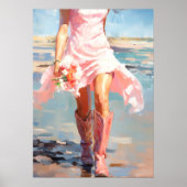 Waterverf Cowgirl op het strand Poster (Voorkant)