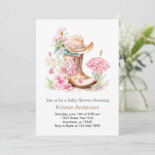 Waterverf Cowgirl Pet en Boot Dreamy Baby shower Kaart (Staand voorkant)