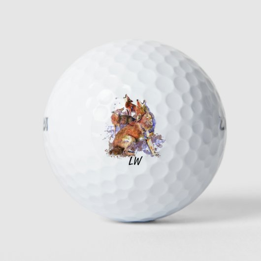 Waterverf Coyote-dieren Kunst monogram kunst Golfballen (Voorkant)