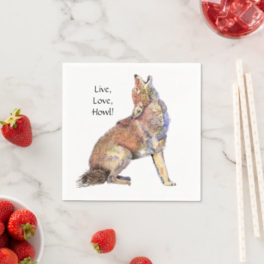 Waterverf Coyote Live, Liefde, Howl Fun Life Quote Servetten (Insitu)