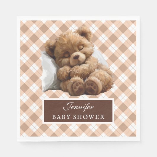 Waterverf Cozy Brown Teddy Bear Baby shower Servet (Voorkant)