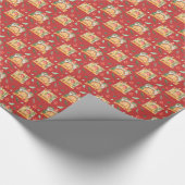 Waterverf Cozy kerstvireplace Red Pattern Cadeaupapier (Hoek)