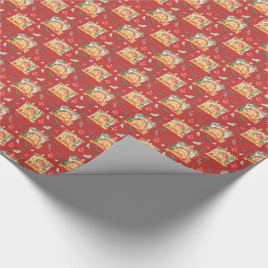 Waterverf Cozy kerstvireplace Red Pattern Cadeaupapier (Hoek)