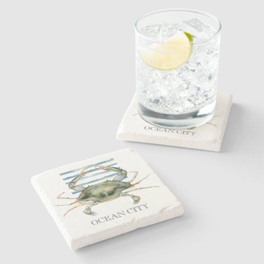 Waterverf CRAB Art Beach Coastal OCEAN Stenen Onderzetter (Zijkant)