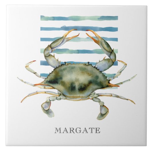 Waterverf CRAB Beach Coastal MARGATE Ceramic Tegel Tegeltje (Voorkant)