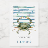 Waterverf Crab Beach House Ocean City Etiket (Enkel label)