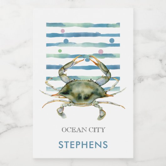 Waterverf Crab Beach House Ocean City Etiket (Enkel label)