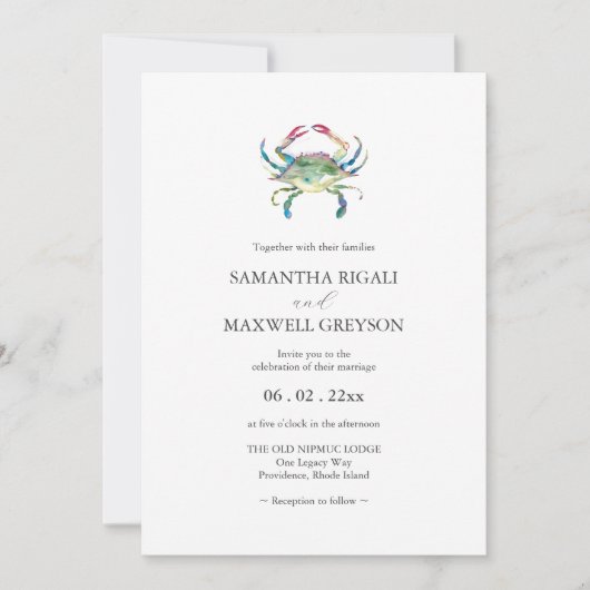Waterverf Crab Beach huwelijksuitnodiging (Voorkant)