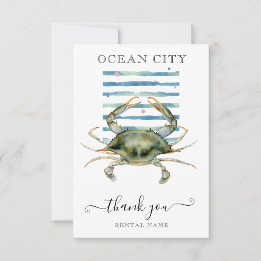 WATERVERF CRAB, BEACH TOWN, OCEAN CITY DANK JE BEDANKKAART (Voorkant)