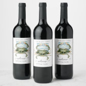 WATERVERF CRAB BEACH TOWN, OCEAN CITY WELCOME WIJN ETIKET (Flessen)