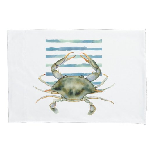 WATERVERF CRAB COASTAL BEACH, PILLOW HOESJE KUSSENSLOOP (Voorkant)