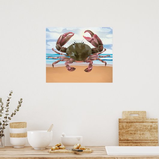 Waterverf Crab Crustacean Nautical Poster (Keuken)