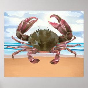 Waterverf Crab Crustacean Nautical Poster