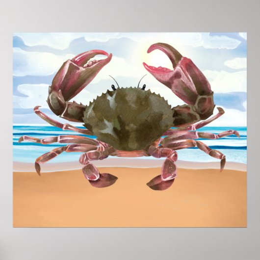 Waterverf Crab Crustacean Nautical Poster (Voorkant)