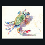 Waterverf Crab Poster<br><div class="desc">Ik creeerde deze krab door een paar verschillende krabfuncties te combineren. Ik was aangetrokken tot de rode klauwen van de ene, de positie van de andere, en het groene lichaam en details van een derde. Sommige details op de schaal werden gemaakt door zout in de waterverf te laten drogen terwijl...</div>