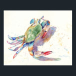 Waterverf Crab Poster<br><div class="desc">Ik creeerde deze krab door een paar verschillende krabfuncties te combineren. Ik was aangetrokken tot de rode klauwen van de ene, de positie van de andere, en het groene lichaam en details van een derde. Sommige details op de schaal werden gemaakt door zout in de waterverf te laten drogen terwijl...</div>
