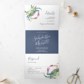 Waterverf Crab Trifold Strand Huwelijksuitnodiging Drieluik Uitnodiging (Binnen)