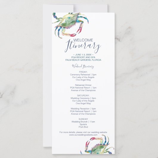 Waterverf Crab Wedding Itinerary (Voorkant)