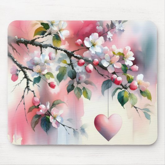 Waterverf Crabapple Tree Heart Muismat (Voorkant)