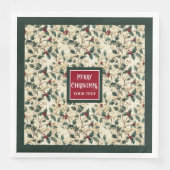 Waterverf cranberry rood Holly Berry diep groen Servet (Voorkant)