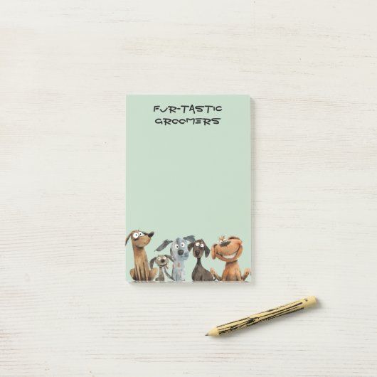 Waterverf Crazy Dog Groomers Boutique Blue Post-it® Notes (Op bureau)